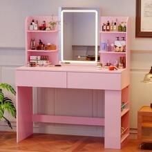Devoko Dressing Table With LED Lighting, 3 Colors With Adjustable Brightness, Dressing Table With Mirror For Make-Up, Cosmetic Table With Adjustable Shelves, 2 Drawers, Modern, White - 查看 1
