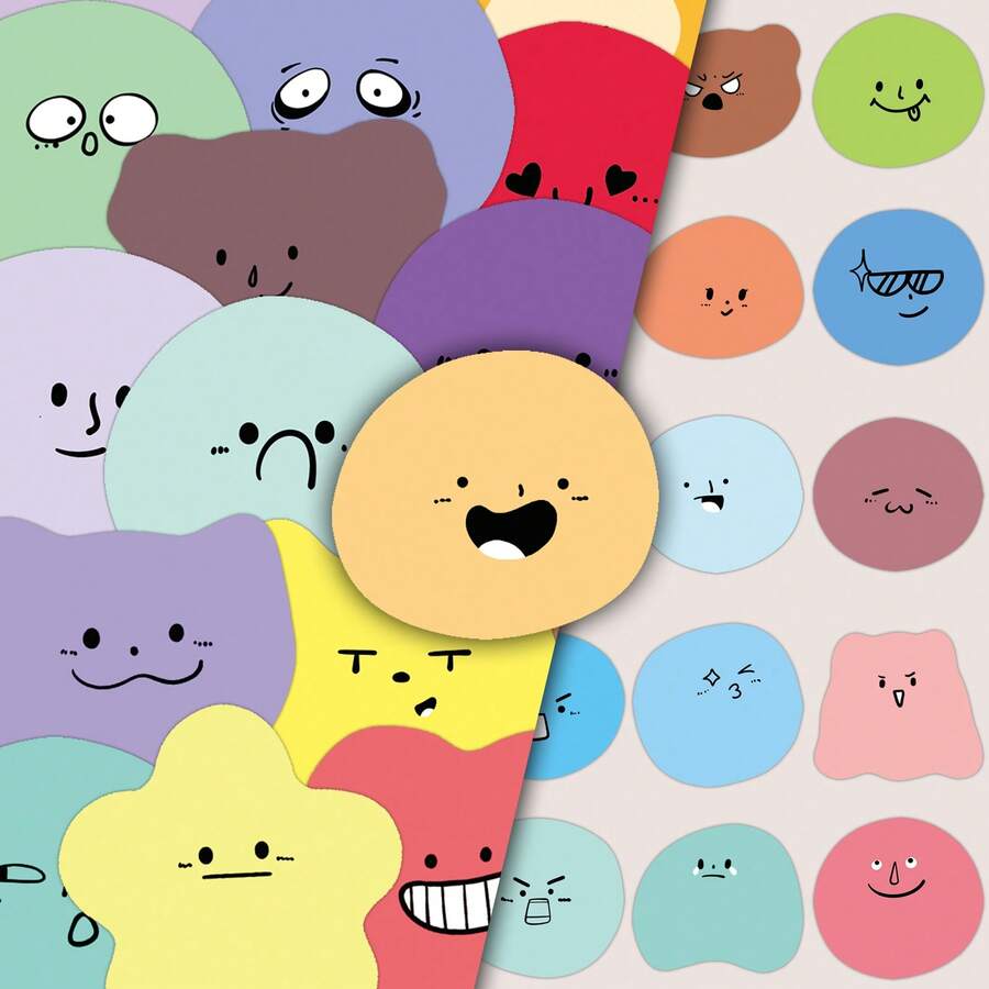 65pcs Cute Cartoon Soft Adorable Round Stickers For Scrapbooking, Diary, Notebook, Graffiti Decoration Scrapbook Supplies Stationery Funny Stickers Kindle - Rounded Little Emojis In Journals - View 1