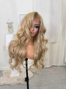 Honey Blonde Body Wave Synthetic Lace Front Wig For Women 200% Density 13x4 Hd Lace Front Wigs Free Parting Glueless Wigs Heat Resistant Blonde Water Wave Synthetic Wigs Natural Looking - tóc vàng mật ong - Xem 3