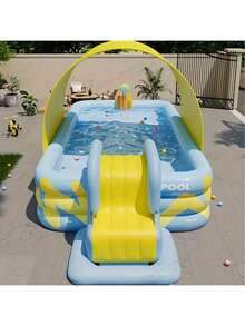 1pc Large Family Outdoor Swimming Pool, Thick Inflatable Adult Swimming Pool For Summer Outdoor Water Entertainment, Made Of Thick PVC Material, Can Be Equipped With Large Slide - Multicolor - View 7