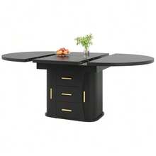 Extendable Dining Table, Dining Room Table, Kitchen Table, Round Dining Table, Extends To Oval, 118-158 Cm, Seats Up To 6 People, Three-Tier Storage, Black - Black - View 5