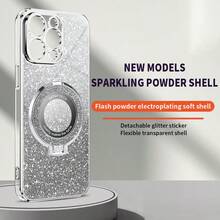 Sparkle Gradient Electroplated Shockproof Magnetic Stand Ring Holder Phone Case Compatible With IPhone 17/16/15/14/13/12/11/XS MAX/XR/8/7/6,,Galaxy S26/S25/S24/S23/A07/A17/A27/A26/A37/A36/A57/A56/A73,Galaxy Note , Note, 9/12/13C/14C/15C/A3/A5, Honor MOTO RENO - Silver - View 2