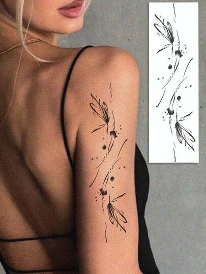 1张临时纹身贴纸，性感简约蝴蝶图案，男女通用，防水防汗，适用于手臂、胸部、腹部、背部，易于粘贴/去除，可持续7-14天，DIY礼物