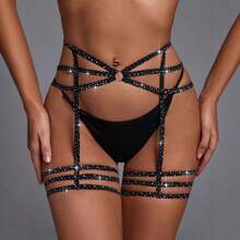 1pc Sexy Lingerie Set With Rhinestone Decor, Multilayer Leg Garter, Sensual Body Harness - Multicolor - View 6