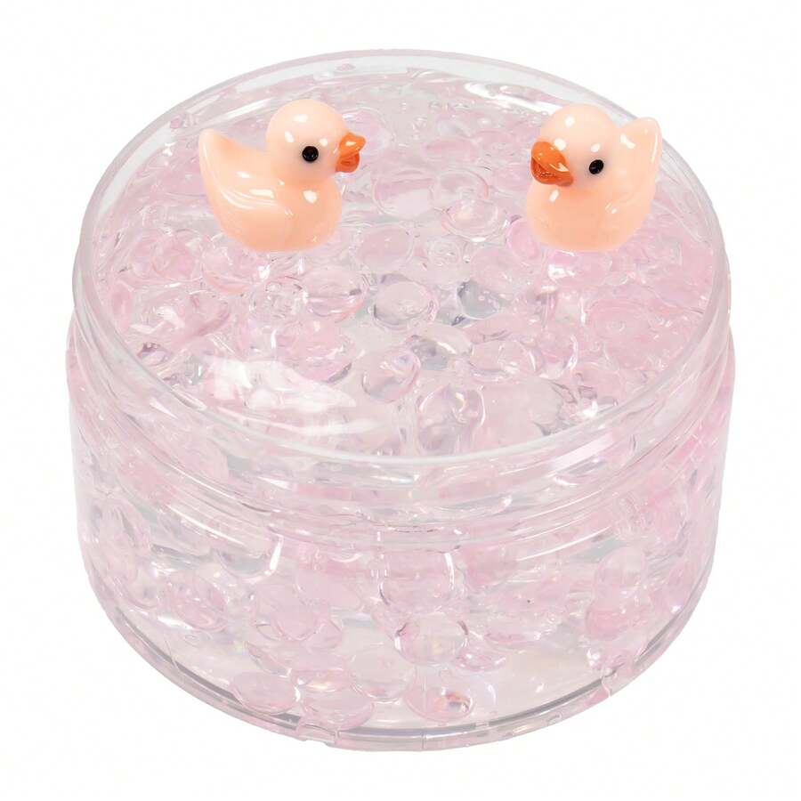120毫升透明粉色珠子史莱姆，香味可爱小鸭史莱姆，蓬松珠子史莱姆，带小鸭吊坠的炫彩水晶史莱姆套装 - 扁平珠子黄色小鸭，完美压缩弹性，不粘手，水晶史莱姆礼品，儿童和青少年减压史莱姆DIY玩具，理想的复活节礼物和派对礼品