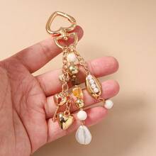 1pc Women's Summer Beach Style Shell & Faux Pearl Beaded Keychain, Fashionable Bag Charm With Heart Seashell & Starfish - Multicolor - View 6