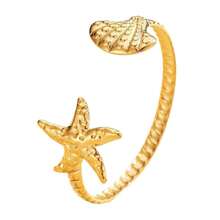 Women's Fashion Ocean Style Shell & Starfish Open Bangle Bracelet - Multicolor - View 2