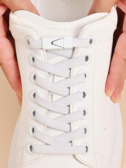 1 Pair Elastic No-Tie Shoelace Buckle Converter, White, Suitable For Sports Shoes, Training Shoes, Casual Shoes, White Shoes, Basketball Shoes, Creative Gift