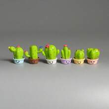 6pcs/Set Novelty Cactus Figurines, Cute Smiling Face Mini Decor, Suitable For Desktop, Cake Decoration, Car Dashboard, Home & Office, Also An Ideal Gift For Teenagers, Friends And Birthday Parties - Cactus - View 1