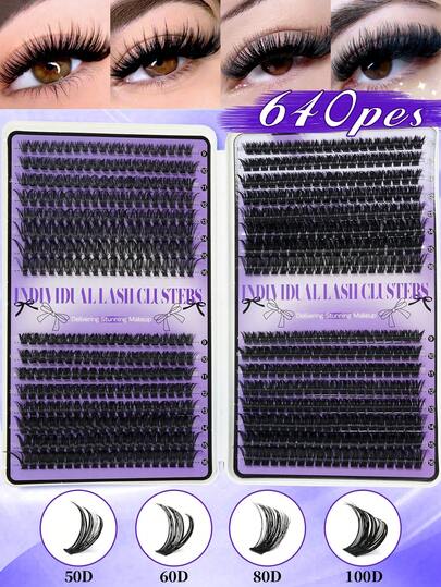 640 piezas Pestañas postizas individuales con rizo DD, libro de pestañas de alto volumen, amigable para principiantes, suaves y esponjosas, crea un aspecto natural, pestañas postizas segmentadas fáciles de hacer en casa, duraderas y densas, libro de pestañas conveniente para llevar, se puede hacer ojos de zorro/gato/maquillaje de escenario, fácil de usar, adecuado para uso diario, boda, fiesta, al aire libre, viaje, carnaval, festival de música y otras ocasiones