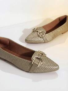 Women's Pointed Toe Gold Raffia Flats With Gold Embellishment | Sophia – Shiny, Light, Charming - Vàng - Xem 11
