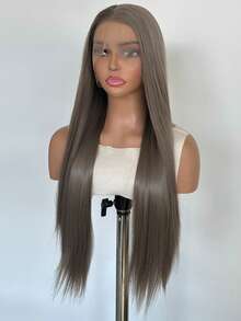 Lace Front Wigs Glueless Synthetic Long Silk Straight Natural Heat Resistant Fiber Hair Grey Wig Synthetic Long Straight Wigs For Women Synthetic Wigs Looking Natural Cospaly Wigs Long Hair Wigs - Dark Grey - View 4