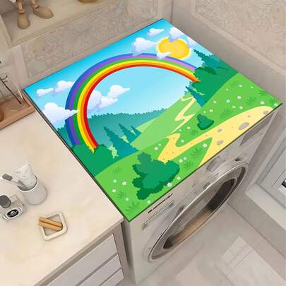1pc Rainbow Path Pattern Multipurpose Drying Mat, Polyester Absorbent Countertop Protector Mat, Suitable For Kitchen, Dining Table Decor, Dish Drying, Washing Machine And Coffee Maker Pad, Bathroom Vanity Cup Coaster, Kitchen Accessories, Party Supplies