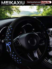 MEIKAXIU 1pc Soft Foam Heart & Bow Elastic Steering Wheel Cover, Comfortable Fit For 14.5-15 Inch Cars, Decorative Accessory For Women - Foamed Heart Bow Style - View 10