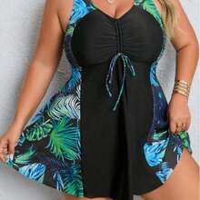 Free-Ship-Random Women's Plus Size Tankini Swimsuit Set - Dark Green - View 2