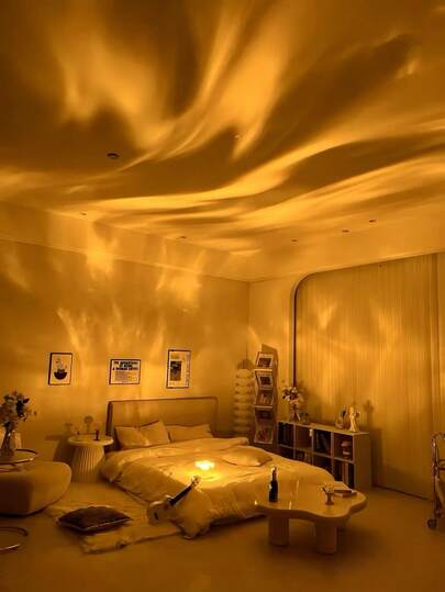 1个/16色RGB旋转火焰水波灯，LED动态水波纹氛围夜灯，带遥控器，现代简约床头灯，卧室天花板/墙壁投影灯，家居装饰，浪漫暖光，适合生日派对、情人节、婚礼装饰，高品质创意礼物，适用于卧室装饰、床头灯、房间装饰、家居装饰、墙面装饰、情人节礼物、婚礼装饰、生日派对、卧室装饰、投影用途