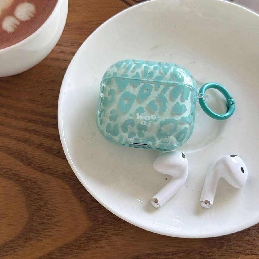 猎豹纹极简透明绿色豹纹挂环耳机保护套，兼容 Pro 2，可爱 Apple 4 极简 3 新款半代女士耳机保护套