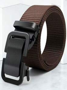 男士尼龙帆布腰带 自动调节 休闲百搭 加厚长款 学生军训牛仔裤腰带，四季通用 纯色 - 卡其色 - 查看 3