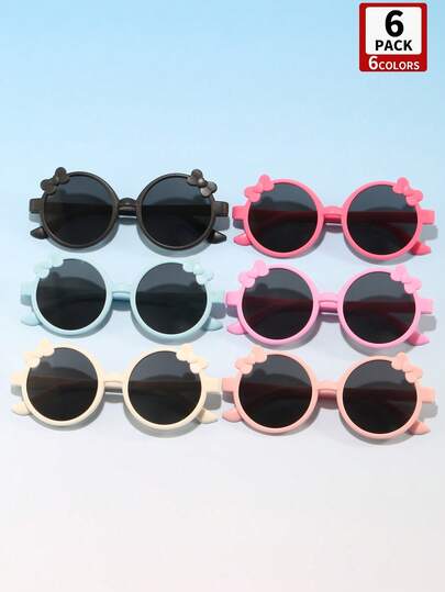 6副儿童可爱卡通蝴蝶装饰圆形镜框时尚彩色眼镜