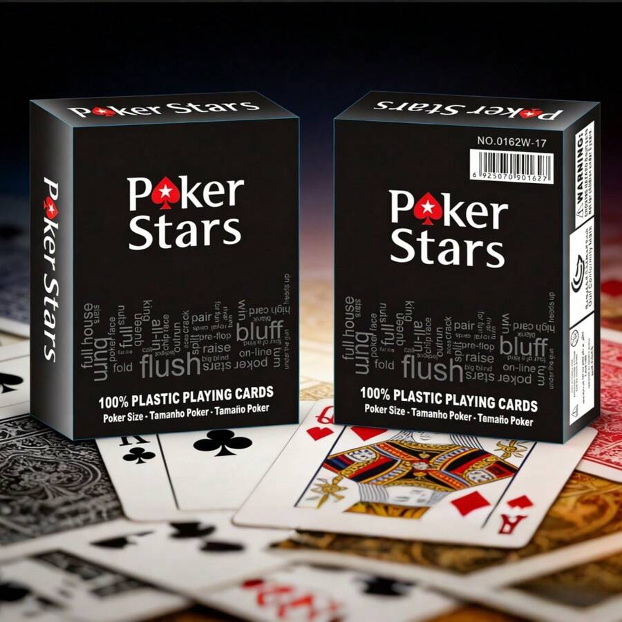 Poker Stars 高品质纸质扑克牌，标准尺寸 9x6.7cm，89g，光滑质感，专业德州扑克及家庭娱乐扑克牌 - 黑色 - 查看 1