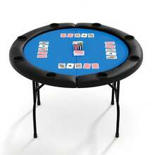 Mesa de póker redonda plegable para 8 jugadores, Diseño profesional tipo casino con tapete verde, portavasos y borde acolchado, para Texas Holdem, Blackjack, noches de juego en casa o sala de juegos - azul - Ver 7
