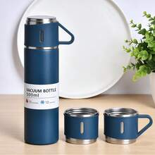 A Gift Box,4pcs Stainless Steel Water Bottle & Cups Gift Set - Large 500Ml/16.9Oz With 3 Small Cups +1 Water Bottle, Triple Lids For Hot/Cold Drinks, Portable For Business, School, Office, Camping, Travel - 304 Steel, Hand - Gray  Gift Box - View 7