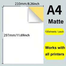 100 Sheets Of Matte A4 Blank Adhesive Label Paper Suitable For Printing Stickers And Adhesive Labels, Ideal For Office And Everyday Use, For Printing Labels And Anime Designs In Various Scenarios - View 2