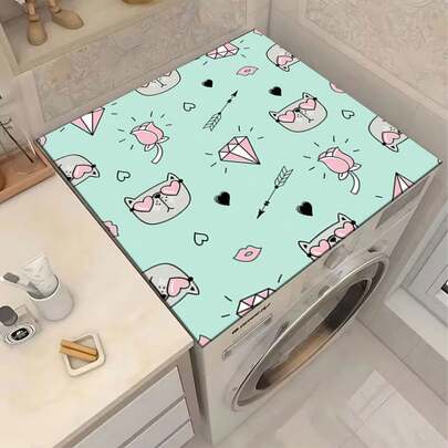 1pc Heart Shaped Cat Pattern Multipurpose Absorbent Mat, Polyester Waterproof Countertop Protector Mat, Suitable For Kitchen, Dining Table Decor, Dish Drying, Washing Machine, Coffee Maker, Bathroom Vanity, Kitchen Accessories, Party Supplies