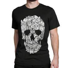 Men Tee Shirt O Neck T Shirts 4XL Tops Cat Skull Halloween Death Horror Scary Kitten Goth Gothic Punk Skeleton T-Shirts - màu đen - Xem 1