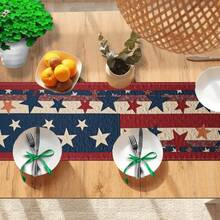 A Patriotic American Flag Table Runner - Featuring A Vibrant Design Of Red And Blue Stars And Stripes, Made From Durable Polyester, Perfect For Celebrations On July 4Th, Memorial Day, And Labor Day | Adds A Festive Touch To Any Dining Table - Multicolor - View 5