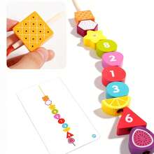 Wooden Sorting Toys For Children 3+ Years Old, Geometric Fruit Shape Building Blocks, Lacing Educational Puzzle Board Game, Christmas, Thanksgiving And Easter Gifts - Fruit Beads - View 6