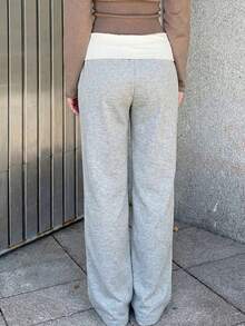 Sunny Girly Summer Y2K Back To School Casual Home Waistline White Pleated Patchwork Straight Pants - 淺灰色 - 查看 12
