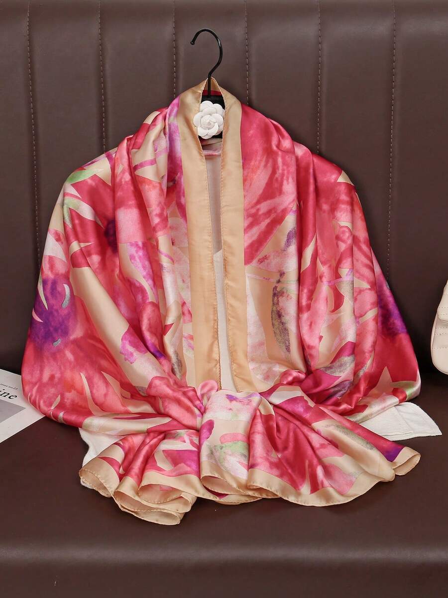 1件装女士仿丝印花披肩，百搭春秋时尚围巾，日常配饰及旅行装饰 - 彩色 - 查看 1