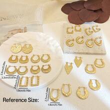6 Pairs Stainless Steel Exaggerated Large Hoop Earrings Set, Multi-Style Earring Combination, Fashionable Accessories Suitable For Daily Wear - Multicolor - View 6