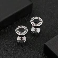 2 款时尚男士圆形耳钉，饰有罗马数字，不锈钢材质，朋克嘻哈流行风格 - 彩色 - 查看 2