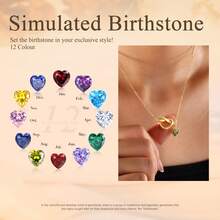 1pc Personalized Love Birth Stone Necklace, Customized Carved Name Love Pendant Necklace, Customized Surname Necklace, Women's Fashion Minimalist Jewelry, Exquisite Birth Stone Pendant Necklace, Cute Daily Fashion Accessories, Giving Her Birthday Gifts, Valentine's Day/Mother's Day/Christmas Gifts - Gold - View 6