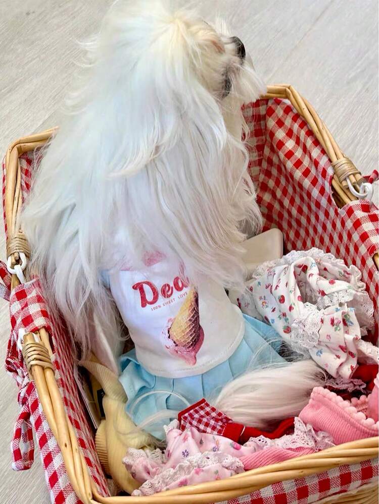 Cute Ice Cream Print Pet Couple Dress & Tank Top - Spring Summer Breathable Dog Clothes For Small Medium Dogs Cats, BFF Matching Pet Outfit, Fashion Pet Apparel For Chihuahua Yorkie - Multicolor - View 5