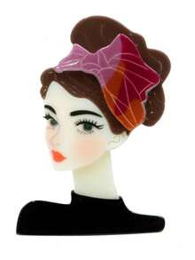 1pc Elegant Vintage Woman Wearing Headscarf & Dress Portrait Brooch, Handmade Acrylic Board Spring/Summer New Fashion Lapel Pin Backpack Accessory - Acrylic Brooch - View 5