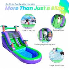 21 Ft(L) Inflatable Backyard Water Slide For Kids & Adults, Commercial Grade PVC Pool, 6 Ft Long Waterslide, Purple Outdoor Castle, Summer Fun, Dry Wet Use, No Blower,  21 X 9 X 12 Ft - Purple - View 4