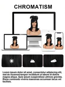 Lydia Deetz Inspired 40.64cm Black Bob Wig With Claw Clip- Heat Resistant Synthetic Hair For Halloween, Christmas Cosplay - Black - View 10