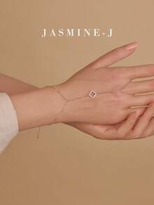 1pc S925 Sterling Silver Four-Leaf Clover Bracelet,Hand-Held Chain,Linked Finger Bracelet,Diamond-Encrusted Openwork Four-Leaf Clover Bracelet,Sterling Silver Bracelet,Simple And Elegant Women's Bracelet,Suitable As A Gift,Mother's Day Gift,Daily Wear,Wedding Gift - Multicolor - View 12