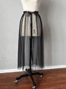 一件简约黑色可拆卸白色系带中长派对连衣裙，长度 80 厘米 - 彩色 - 查看 3