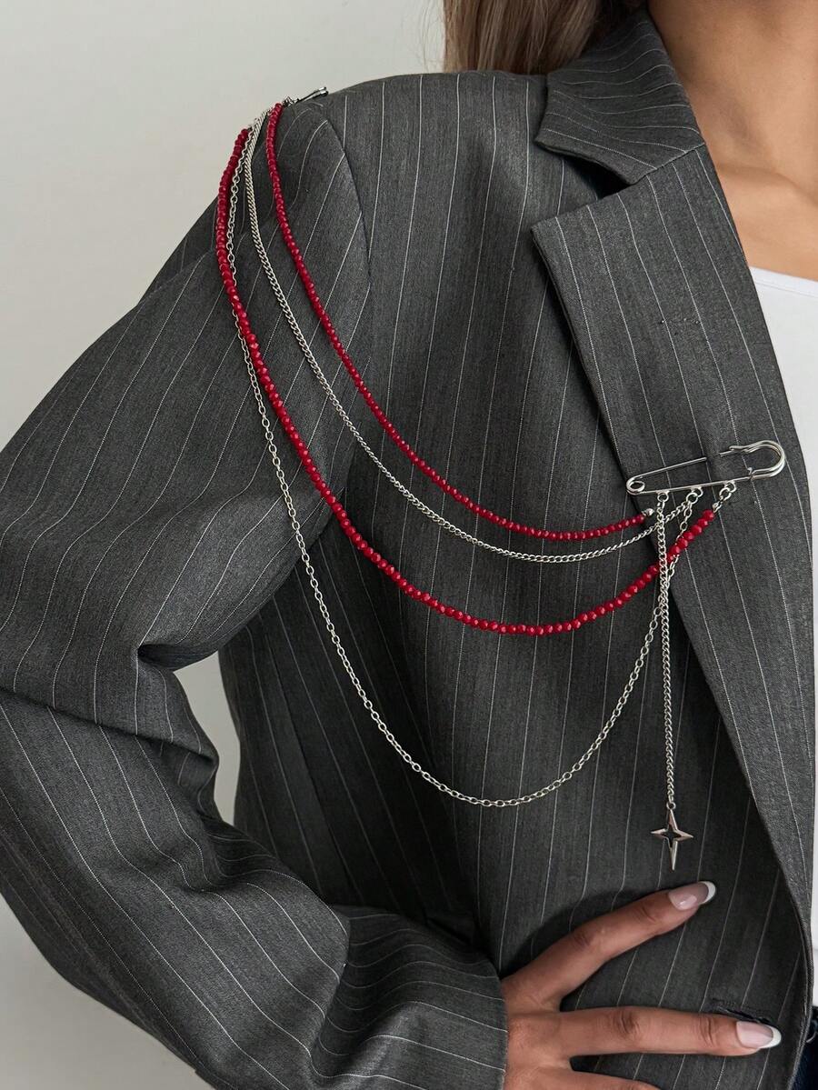 1pc Bohemian Geometric Crystal Beaded Star Pendant Tassel Brooch Pin, Elegant Minimalist For Party, Casual, Street Style, Couple Date, Women's Festival Birthday Versatile Jewelry Gift - Brooch - View 1