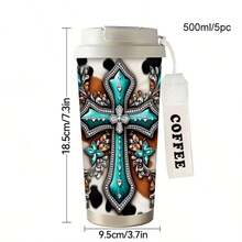 1pc/5pcs 17oz Turquoise Gemstone Cross Leather Insulated Coffee Tumbler With Strap - Western Christian Traveler Cup, Cowgirl Gift - Multicolor - View 14