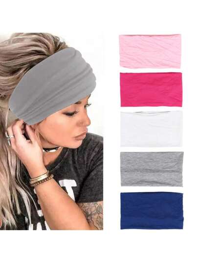 1 Pc Women's Wide Elastic Headband, Solid Color Headwear Casual Hairband - Quick-Drying And Sweat-Absorbing, Suitable For Workouts, Yoga, Fitness, Running, Playing Sports, And Everyday Wear, Colors May Vary