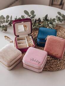 Customized Velvet Jewelry Box, Personalized Italian Velvet Jewelry Box, Gift For Women, Christmas Gift For Mom, Travel Jewelry Box, Gift For Best Friend, Women's Gift - Multicolor - View 4