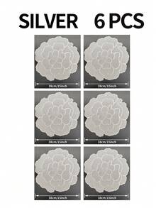 1/4/6/8/12pcs Silver Flower Shaped PVC Placemats, Washable, Easy To Clean, Wipe-Clean, Non-Slip, Holiday Wedding Party Dining Table Mats, Valentine's Day Home Decor - Silver - View 10