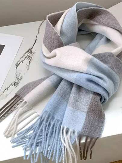 1pc 100% Wool Plaid Scarf, Women's High-End Shawl, 2025 New Winter Neck Warmer, Birthday Gift