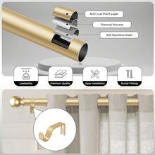 1 Set Suitable For 24-156 Inches, 5/8 Inch Decorative Shower Curtain Rod Set, Gold Splice Single Window Curtain Rod For Bathroom, Bedroom, Living Room, Outdoor Patio, Kitchen, Small Curtain Rod - Golden Sphere - View 5