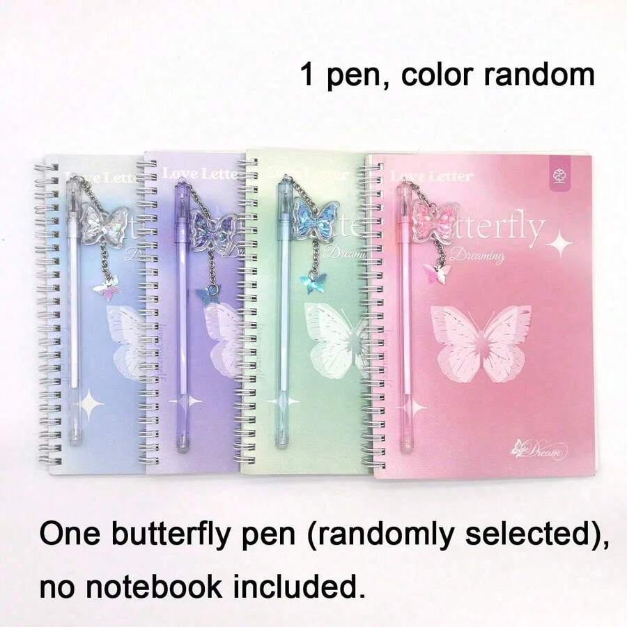 A5 Spiral Notebook + Butterfly Ballpoint Pen, With Double Coils - 60 Pages Per Book, Elegant Love Letter And Butterfly Design, Lined Paper Diary Notebook, Ideal As Gift, Girls' Journal, Office Or School Supplies - Multicolor - View 1